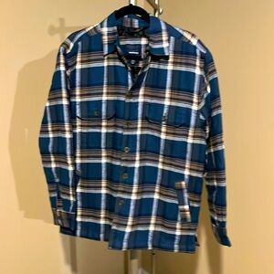 Basic Editions blue brown grey $white lined flannel.  Size S.  Barely worn